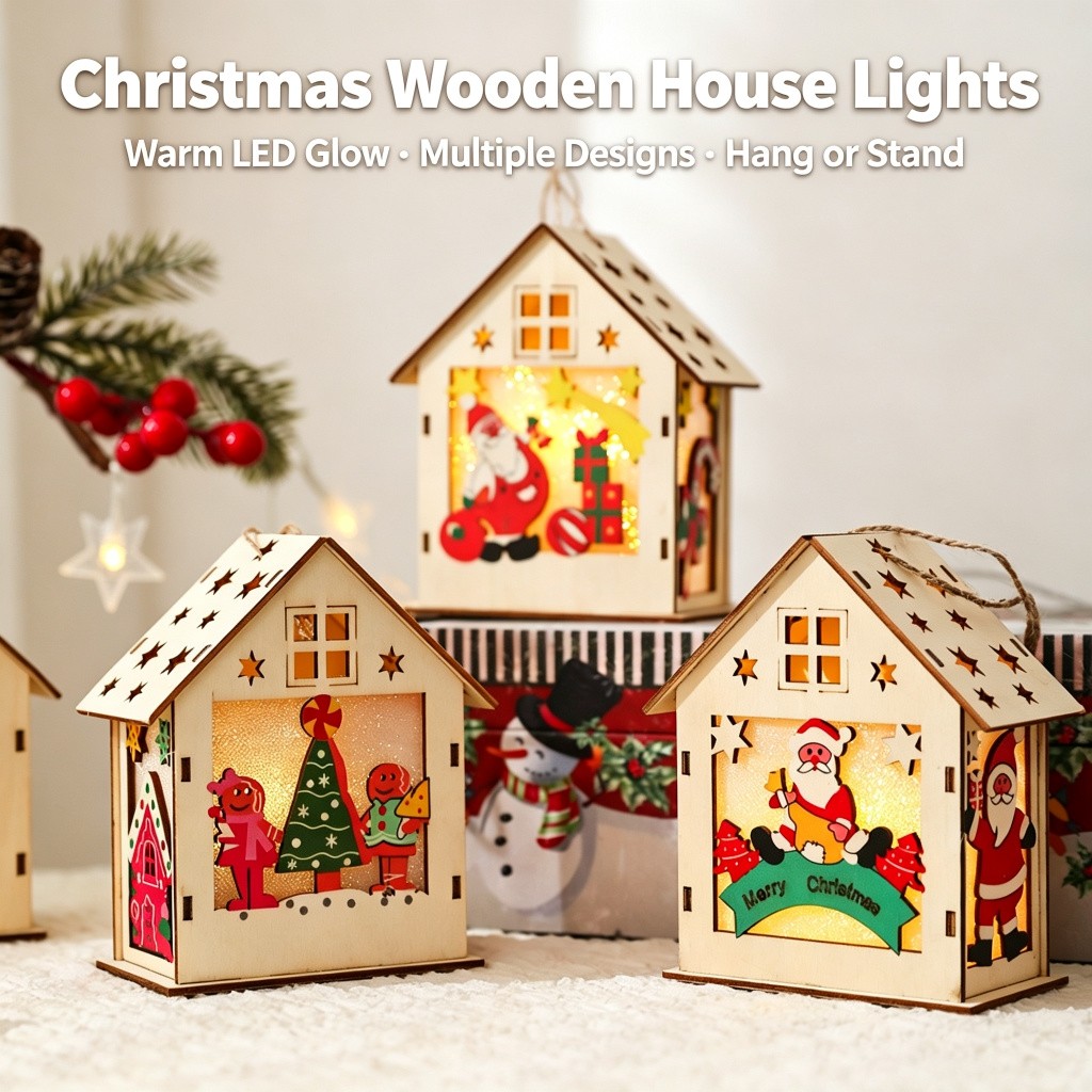 Light Art And Craft - 3D Houten Kersthuiskit met Verlichting, Kerstversiering,