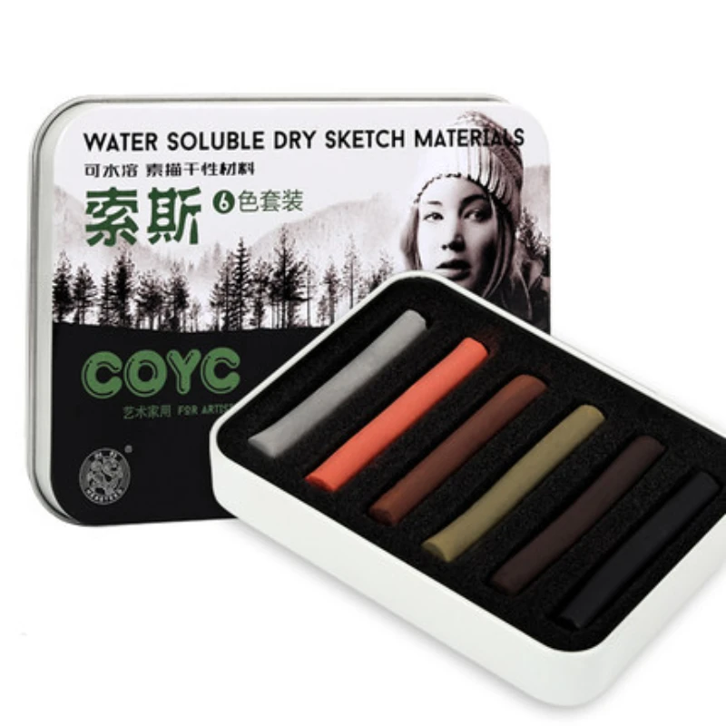 Chalk Pastel Set - 6-Kleur Kunstenaar Houtskool Strips Prachtige Tin