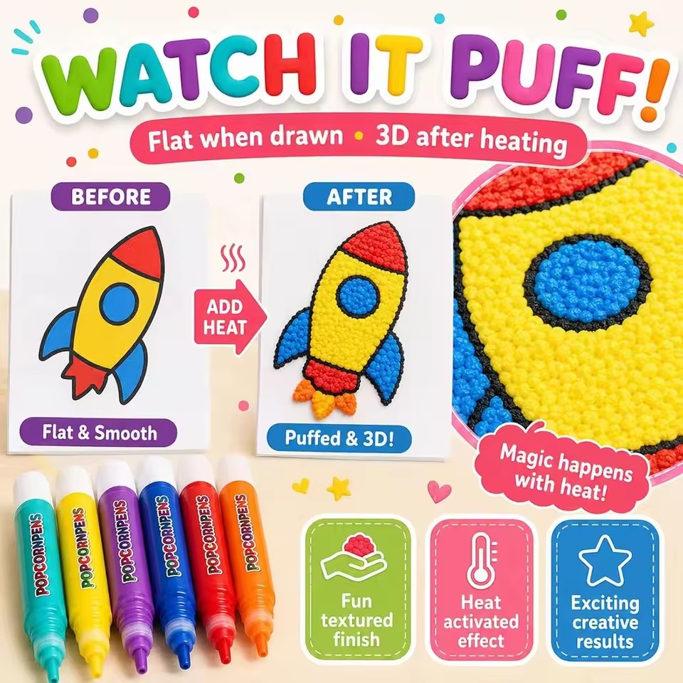 Art Craft Easy - Puffy Popcorn Pen Set, soepele, makkelijk