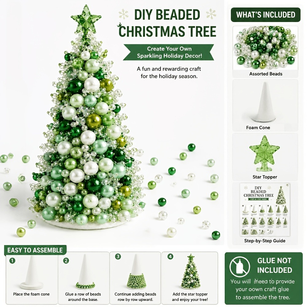 Art Craft Easy - DIY Kerstboomset met kralen, handgemaakte PVC-glitter