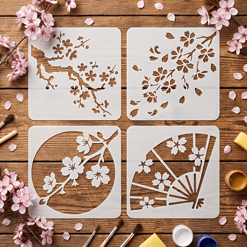 Art Craft Template - 4 STKS Japanse kersenbloesem stencils herbruikbare