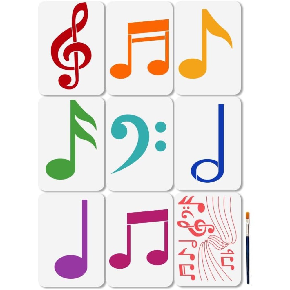 Art Craft Template - 9 stuks muzieknoten stencil muzikale g-sleutel